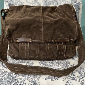 Vintage Fossil 1954 khaki brown canvas hobo shoulder bag.